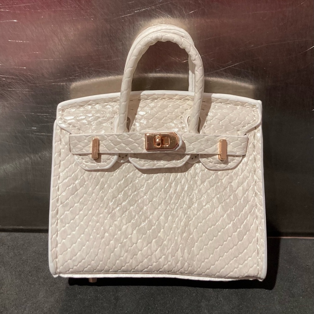 👜 Handmade Mini White Python Snakeskin Birkin AirPods Tote Bag Charm Miniature